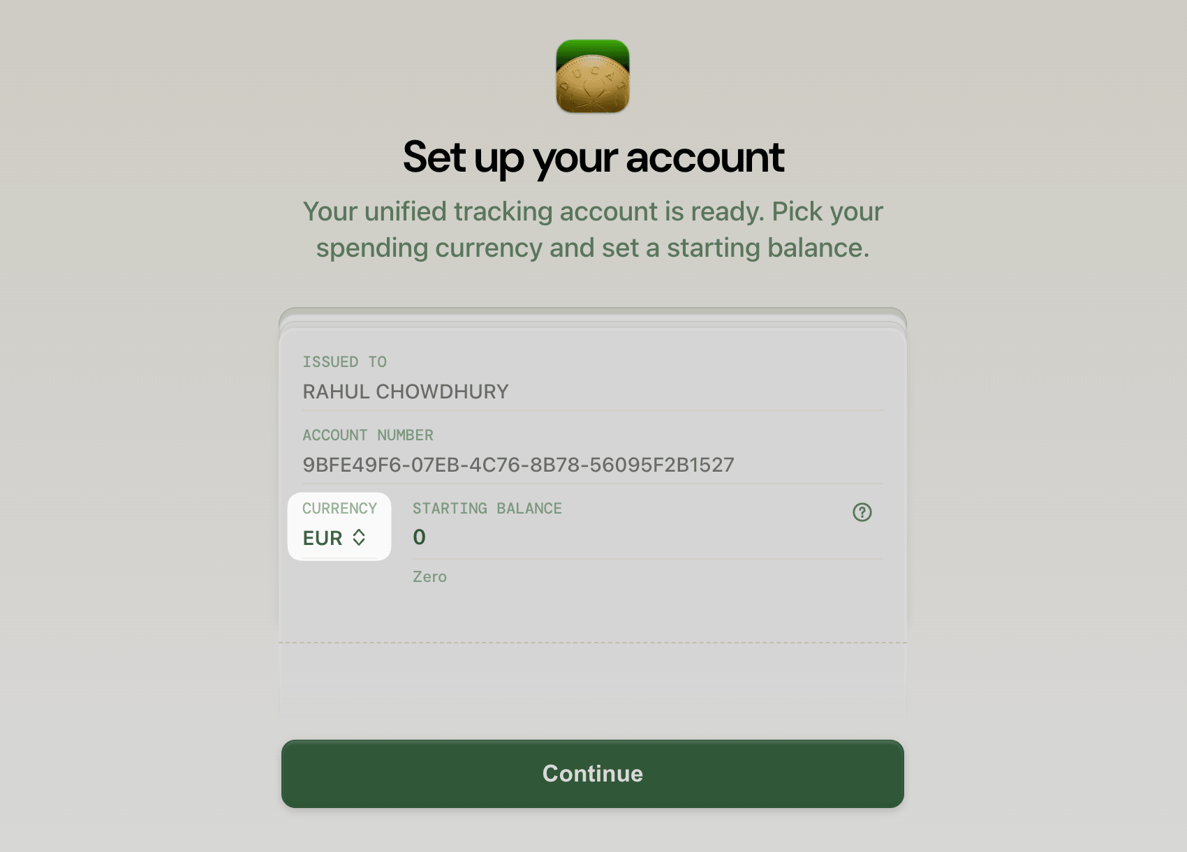 Ducat account setup step