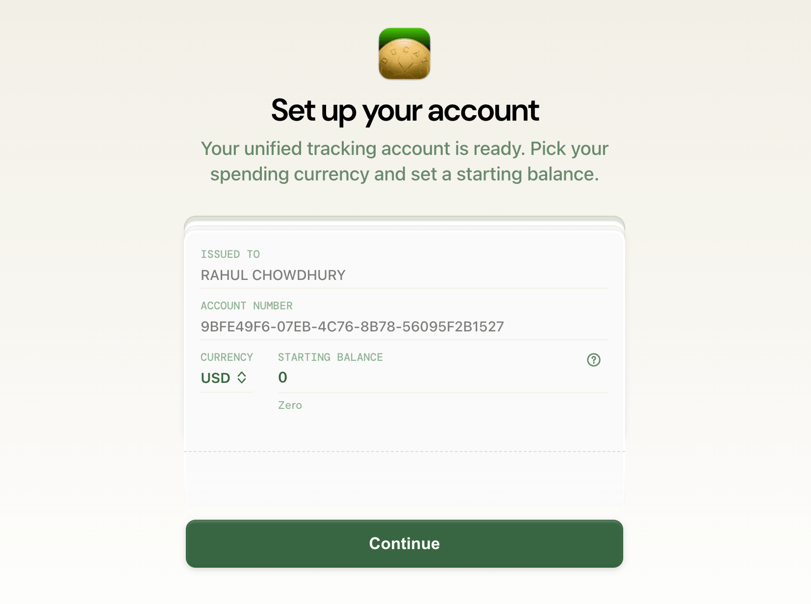Ducat account setup step