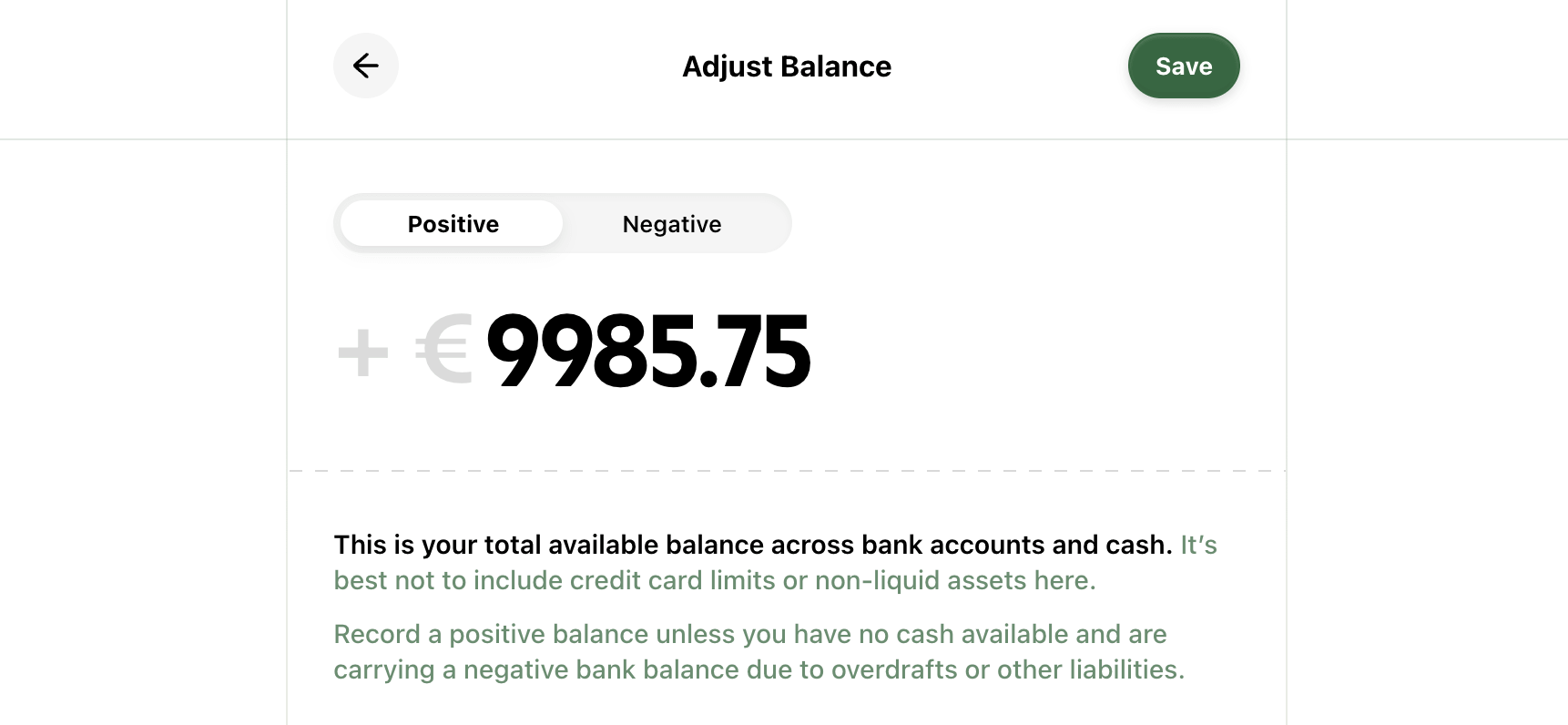 Adjust balance screen