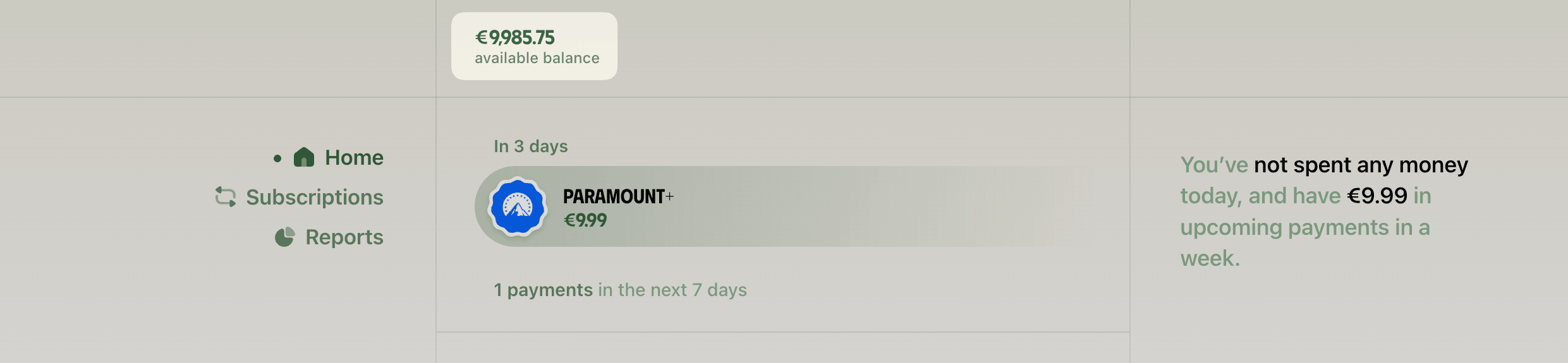 Balance info on Home Page