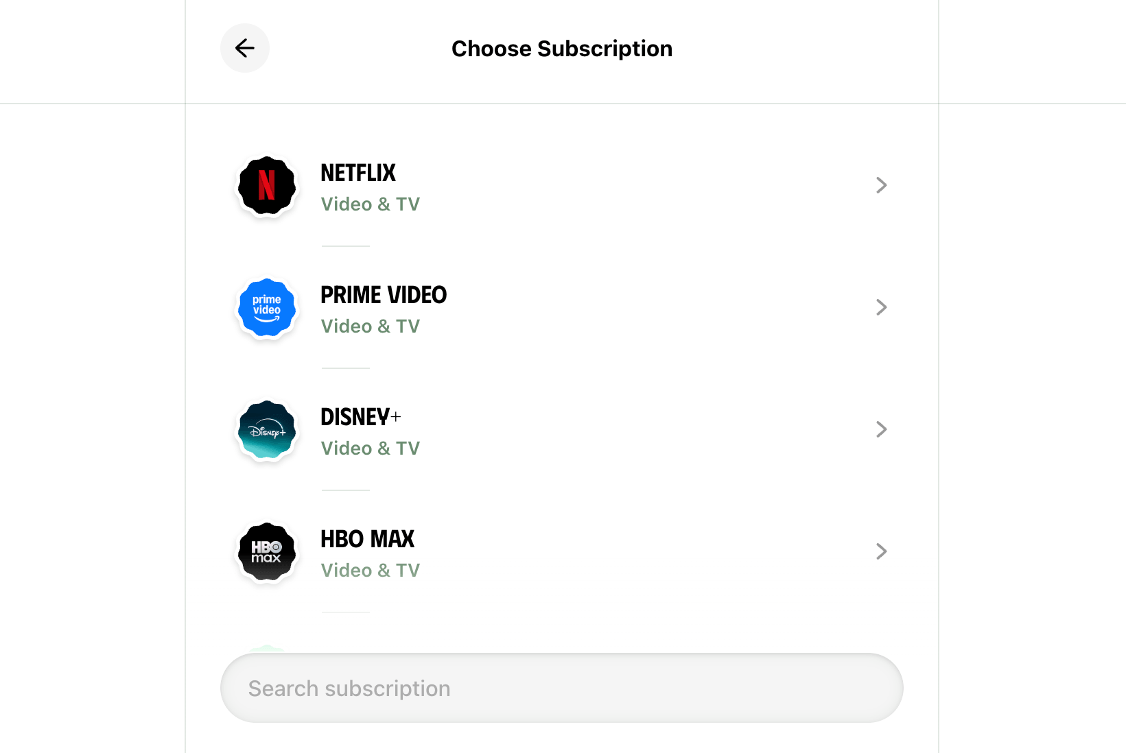 Choose subscriptions list