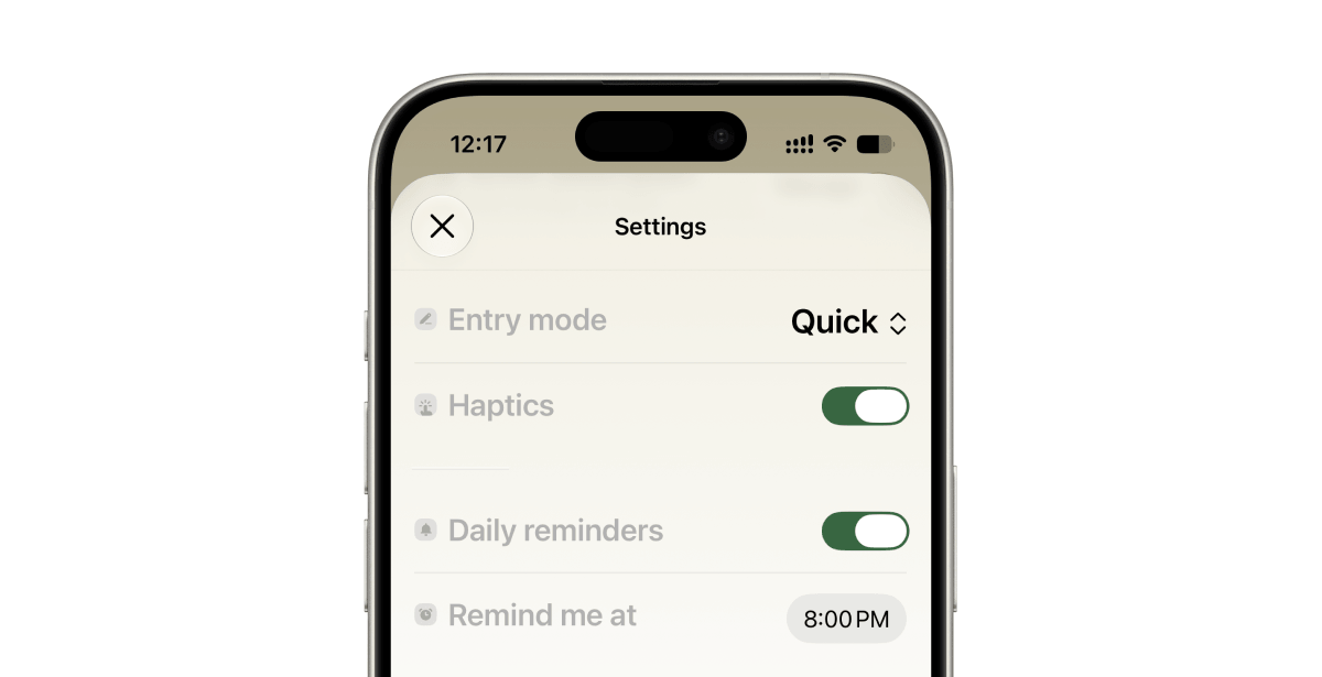 Daily reminder setting in the Ducat iOS app