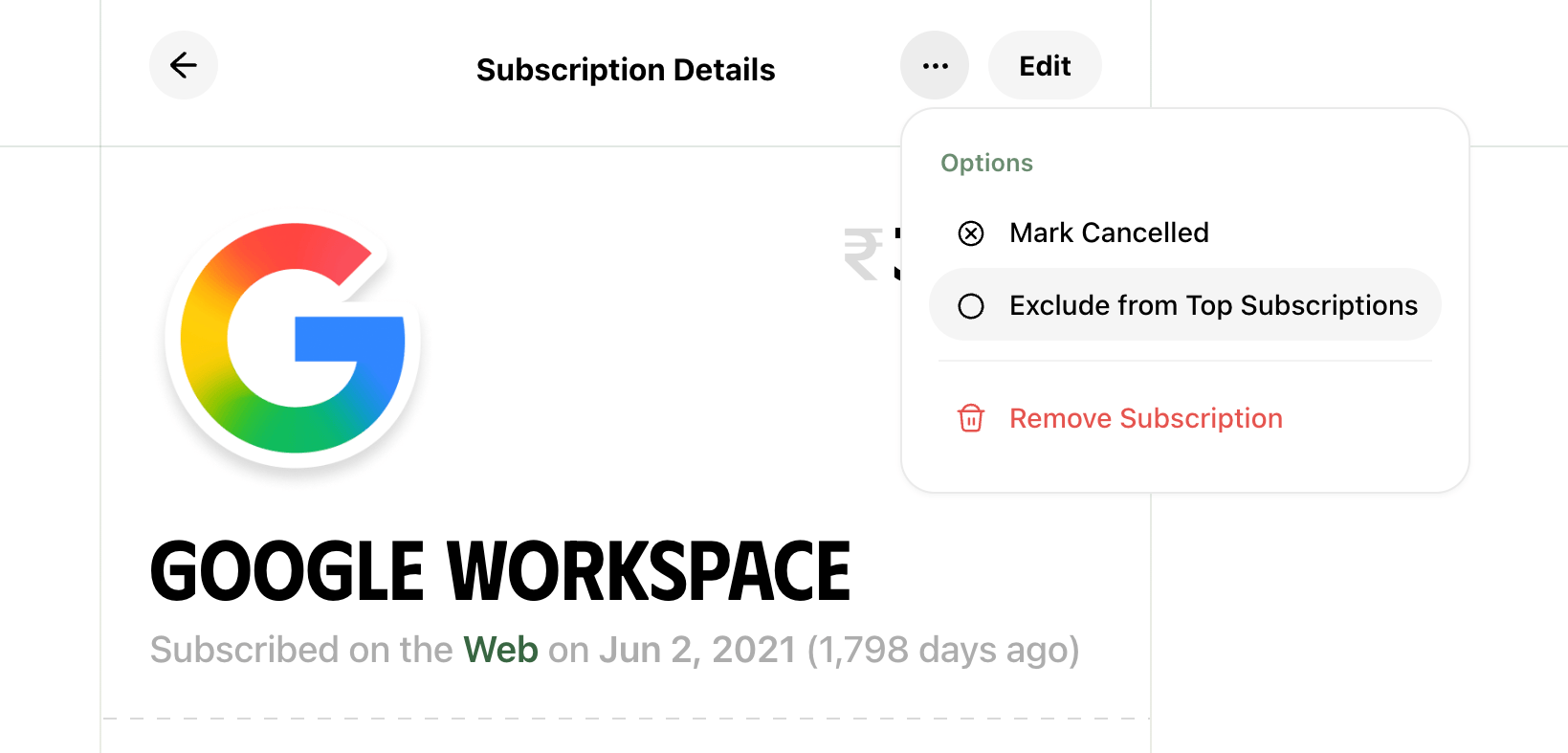 Exclude subscription from top