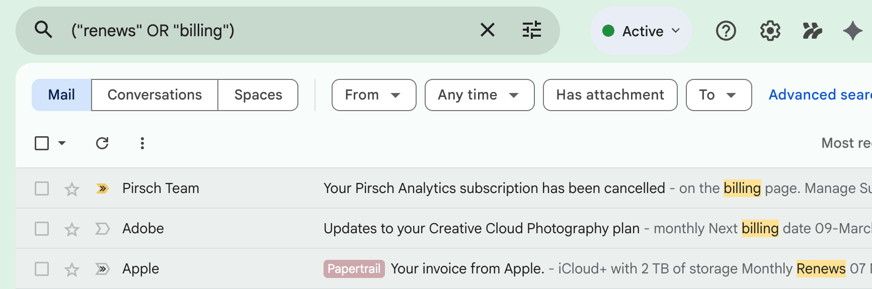 Gmail search subscriptions filter