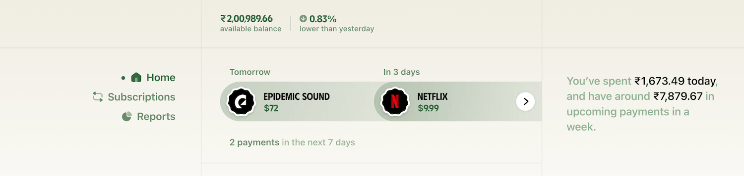 Upcoming subscriptions in home screen